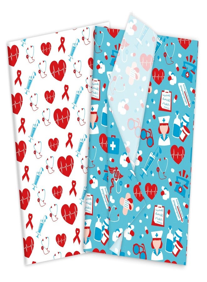 Whaline 100 Sheets Nurse Tissue Paper Medical School Gift Wrapping Paper Heart Stethoscope Decorative Art Paper for Nurses Doctors DIY Crafts Party Gift Packing Supplies, 14 x 20 Inch - Image 1
